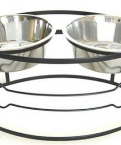 Bone Raised Double Dog Bowl - Medium/Black