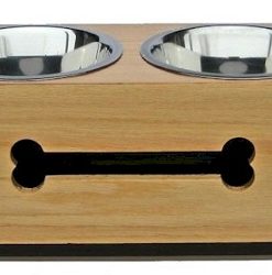 Wooden Bone Elevated Dog Bowls - Medium