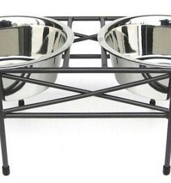 Mesh Elevated Double Dog Bowl - Small/White