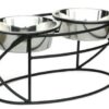 Oval Cross Double Raised Feeder - Small - White