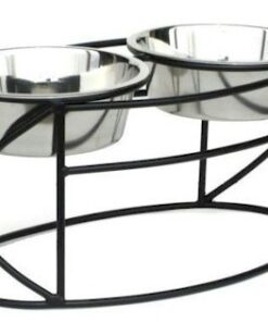 Oval Cross Double Raised Feeder - Small - White